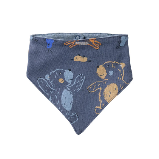 People Wear Organic Wendbares Dreieckstuch in  blau mit Waldtierprint und blau mélange GOTS