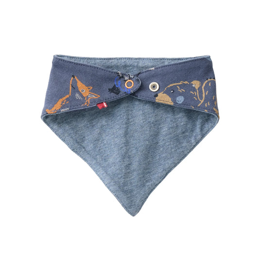 People Wear Organic Wendbares Dreieckstuch in  blau mit Waldtierprint und blau mélange GOTS