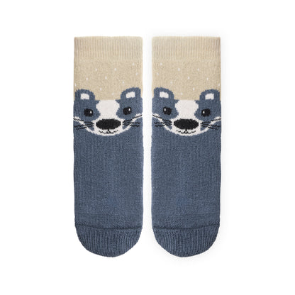 People Wear Organic Frottee Socken, 2er Pack, blau geringelt  und blau mit Motiv "Dachs", Bio-Baumwolle, GOTS