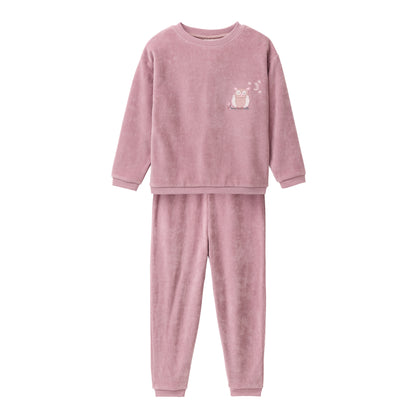 People Wear Organic Nicki Pyjama, rosa, Applikation "Eule", Bio-Baumwolle GOTS