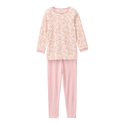 People Wear Organic Pyjama, rosa bedruckt, "floral" und rosa uni, Bio-Baumwolle GOTS