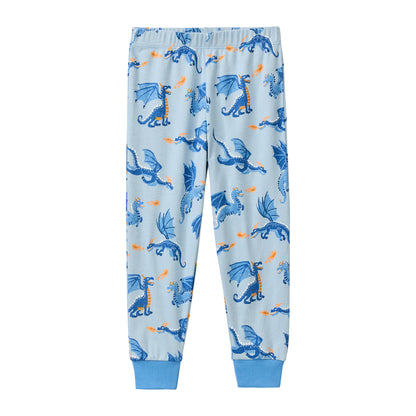 People Wear Organic Pyjama, blau bedruckt "Drachen", Bio-Baumwolle, GOTS