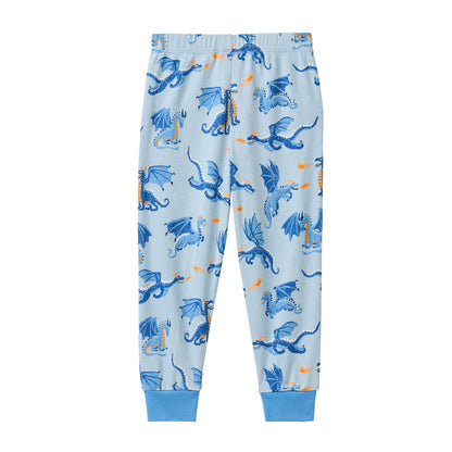 People Wear Organic Pyjama, blau bedruckt "Drachen", Bio-Baumwolle, GOTS