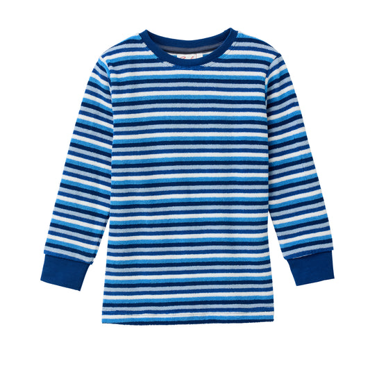 People Wear Organic Frottée Pyjama, blau geringelt, Bio-Baumwolle, GOTS