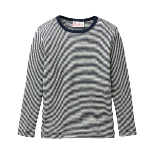 People Wear Organic Wolle Seide Langarm Shirt, blau geringelt GOTS