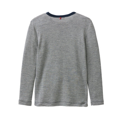 People Wear Organic Wolle Seide Langarm Shirt, blau geringelt GOTS