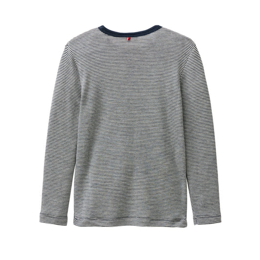 People Wear Organic Wolle Seide Langarm Shirt, blau geringelt GOTS