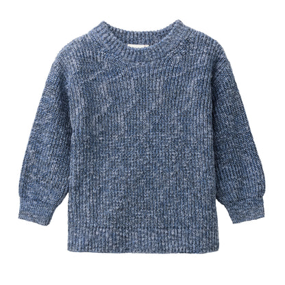 People Wear Organic Strick Pullover, blau mélange, Bio-Baumwolle GOTS
