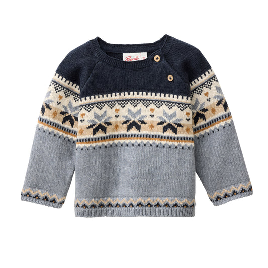 People Wear Organic Strick Pullover in blaugrau  mit Norwegermuster