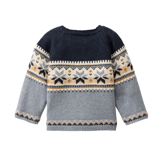 People Wear Organic Strick Pullover in blaugrau  mit Norwegermuster