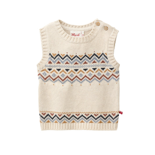 People Wear Organic Strick Pullunder in beige mit  Norwegermuster GOTS
