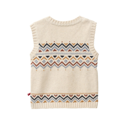 People Wear Organic Strick Pullunder in beige mit  Norwegermuster GOTS