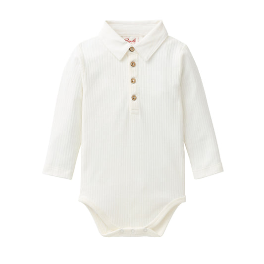 People Wear Organic Langarm Body mit Kragen  in weiß aus Bio-Baumwolle GOTS