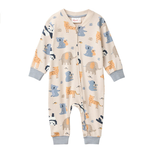 People Wear Organic Strampler in sand mit Zootier Motiv GOTS