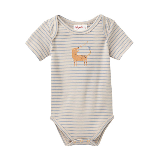 People Wear Organic Kurzarm Body in blaugrau geringelt mit Print "little tiger" GOTS