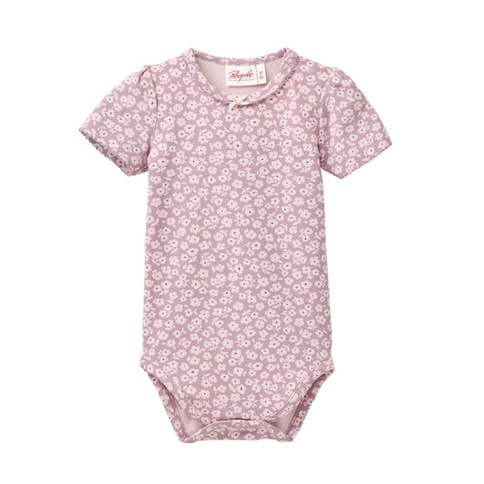 People Wear Organic Kurzarm Body in dunkelmalve mit kleinem Veilchen-Print GOTS