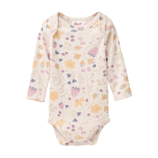 People Wear Organic Langarm Body in puderrosa mit Print "Blumengarten" GOTS