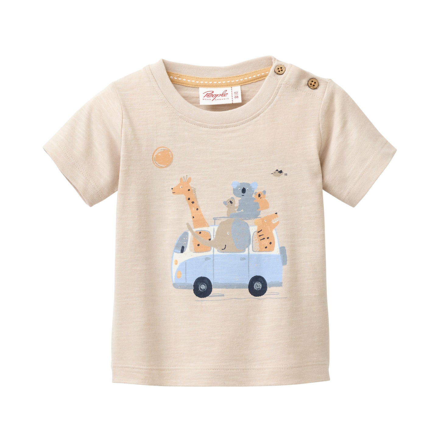 People Wear Organic Kurzarm Shirt in beige uni mit Motiv "adventure trip" GOTS