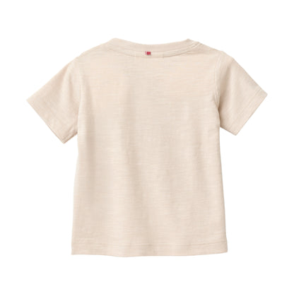 People Wear Organic Kurzarm Shirt in beige uni mit Motiv "adventure trip" GOTS