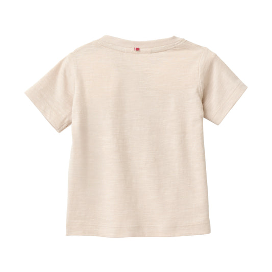 People Wear Organic Kurzarm Shirt in beige uni mit Motiv "adventure trip" GOTS