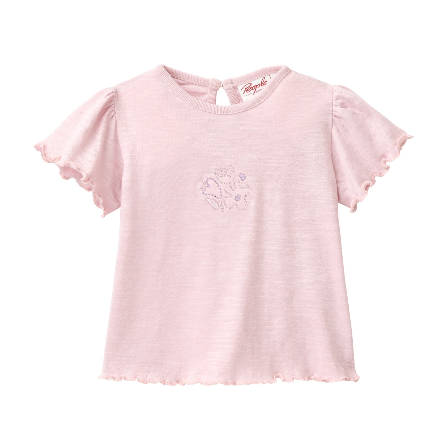 People Wear Organic T-Shirt in malve uni mit floraler Stickerei GOTS