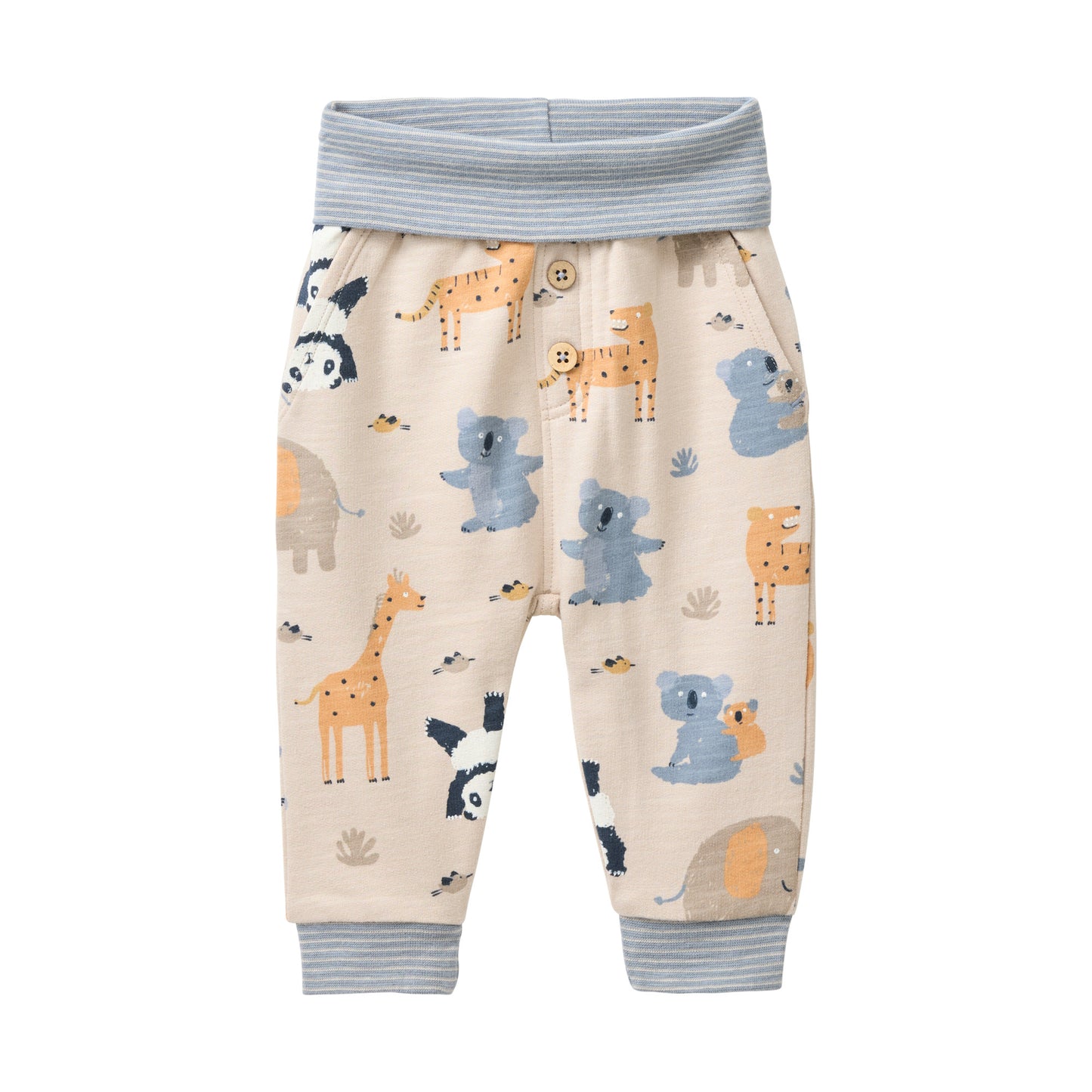 People Wear Organic Sweat Hose in sand mit Zootier-Print GOTS
