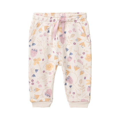 People Wear organic Sweat Hose in puderrosa mit Print "Blumengarten" GOTS