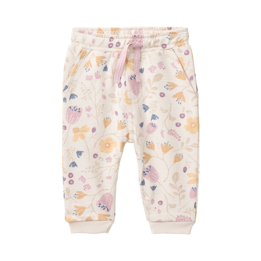 People Wear organic Sweat Hose in puderrosa mit Print "Blumengarten" GOTS