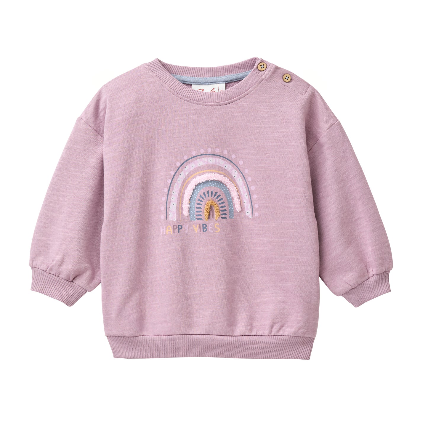 People Wear Organic Sweat Pullover in dunkelmalve mit Applikation "Regenbogen" GOTS