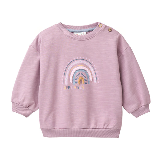 People Wear Organic Sweat Pullover in dunkelmalve mit Applikation "Regenbogen" GOTS