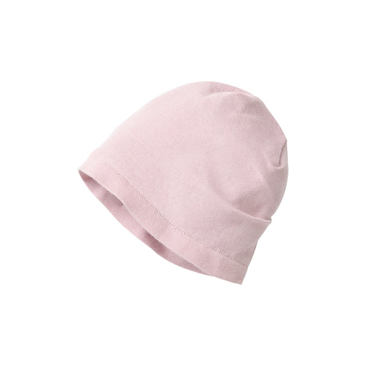 People Wear Organic Wendemütze in dunkelmalve mit kleinem Veilchen-Print und malve uni GOTS