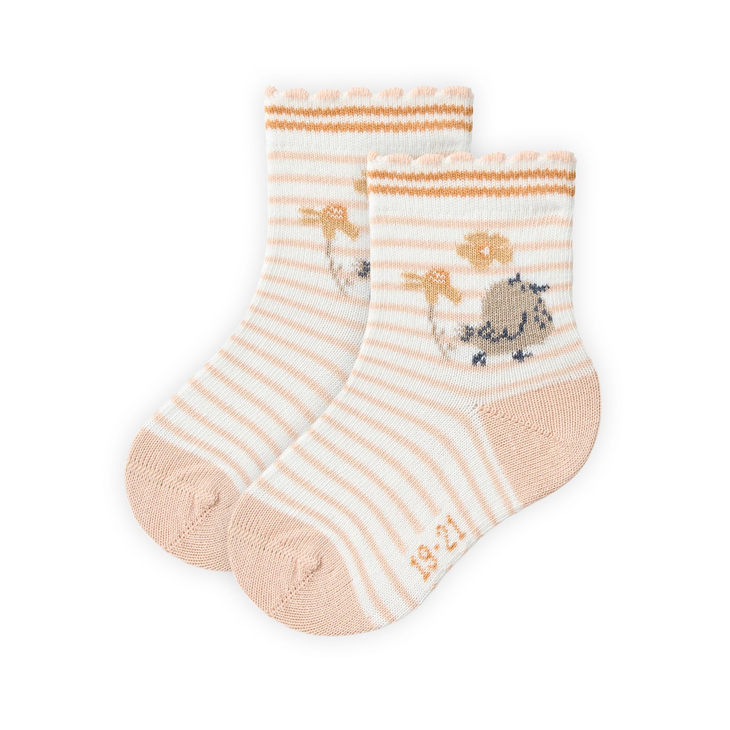 People Wear Organic Socken in blush geringelt mit Vogel Motiv GOTS