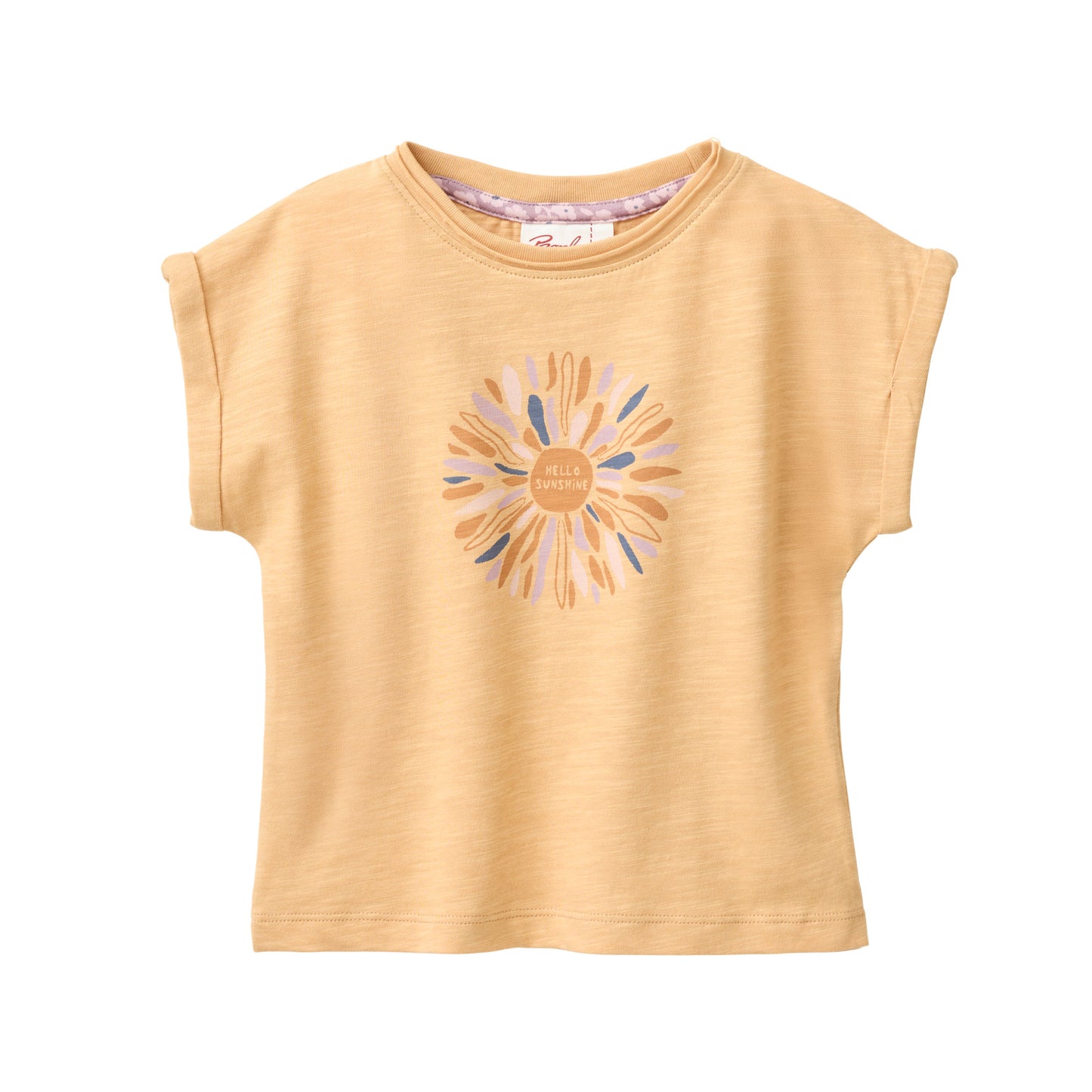 People Wear Organic Kurzarm Shirt in uni honiggelb mit "Sonnen"-Print