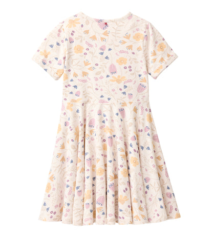 People Wear Organic Kurzarm Kleid in puderrosa mit "Blumengarten"-Print