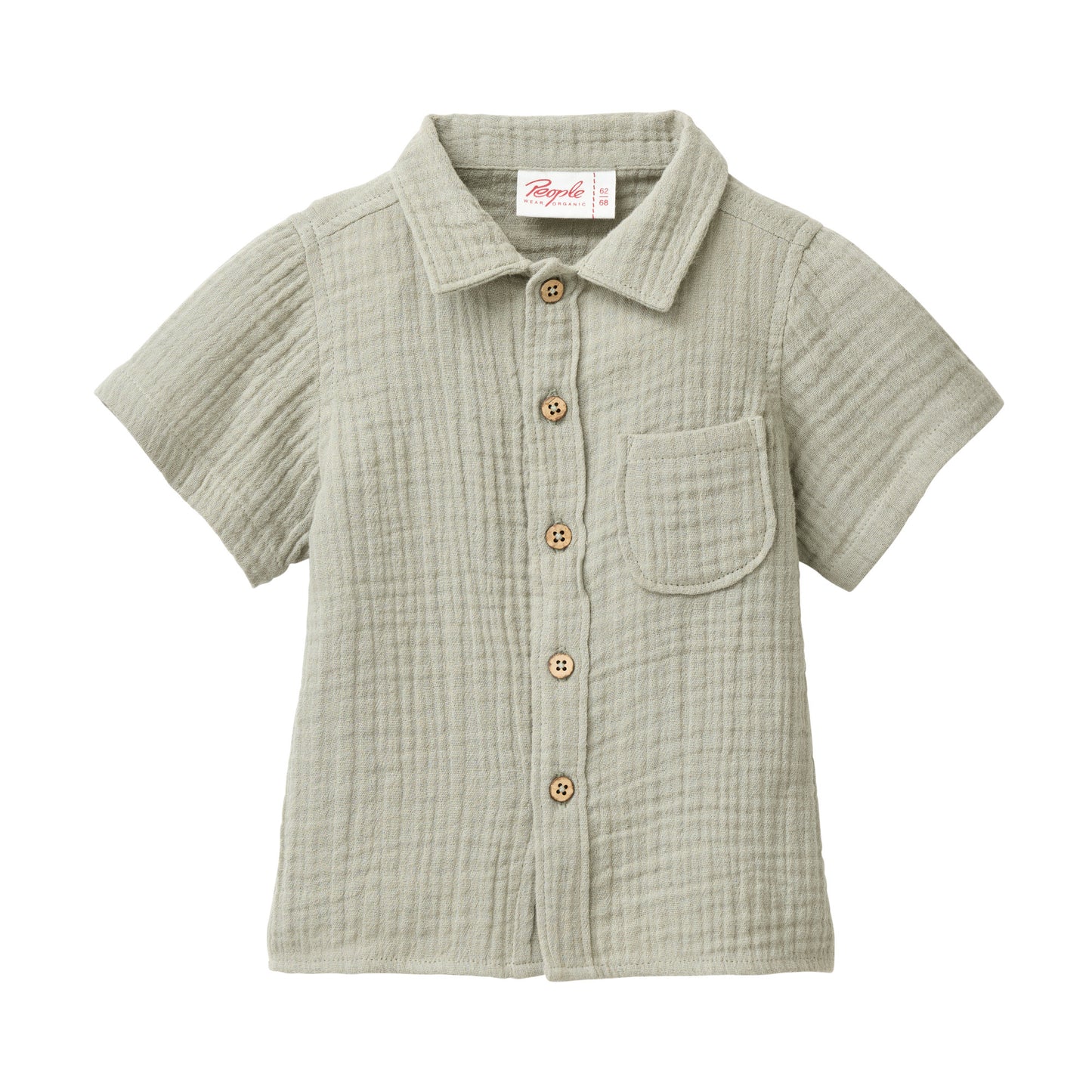 People Wear Organic Musselin-Hemd Kurzarm in Khaki GOTS