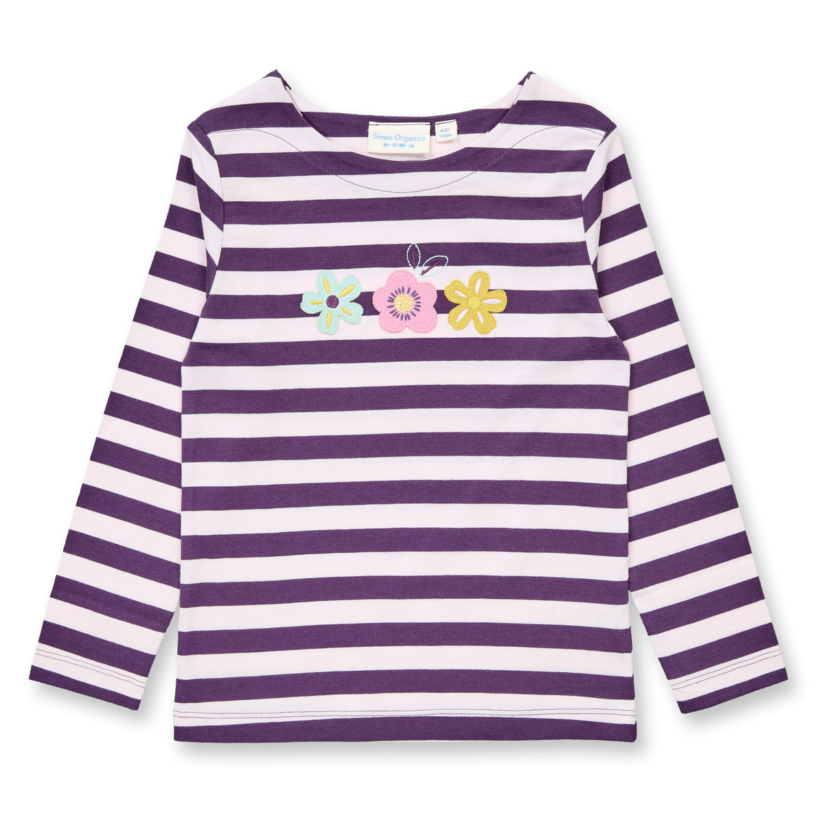 Sense Organics Mädchen Langarmshirt in Pflaume-Hellrosa geringelt, Modell ALUNA, GOTS