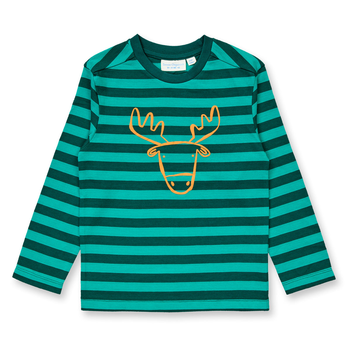 Sense Organics Kinder Langarmshirt in Petrolgrün geringelt, Modell LUKE, GOTS