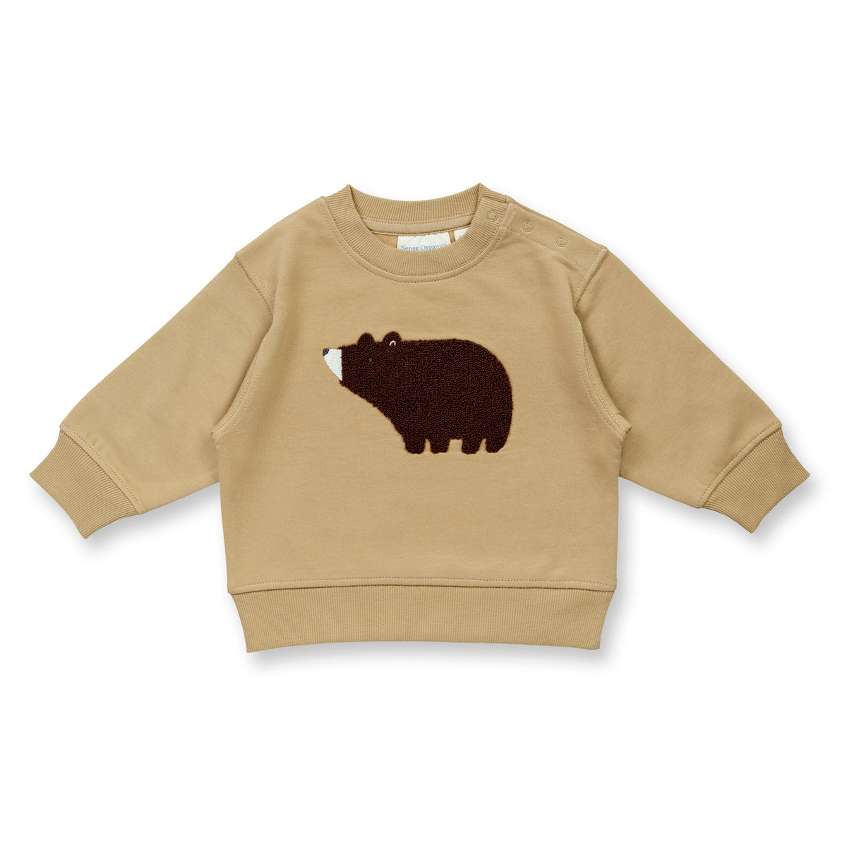 Sense Organics Baby Sweatshirt mit Bär-Motiv auf Braun, Modell SIAM, GOTS