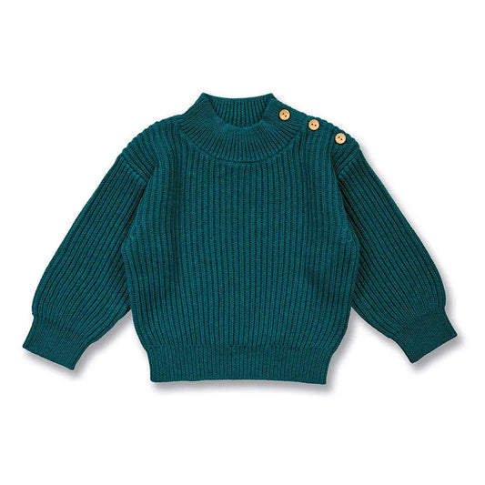 Sense Organics Baby Strickpullover in Dark Green Melange, Modell VARUNY, GOTS