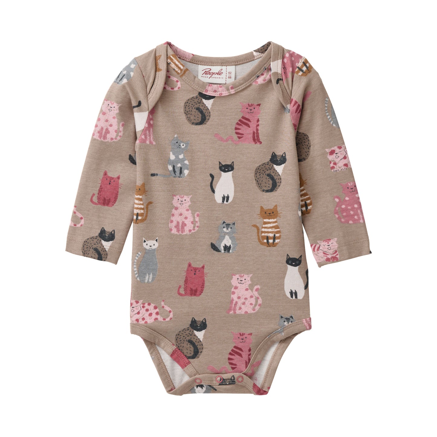 People Wear Organic Langarm-Body mit Katzenprint GOTS