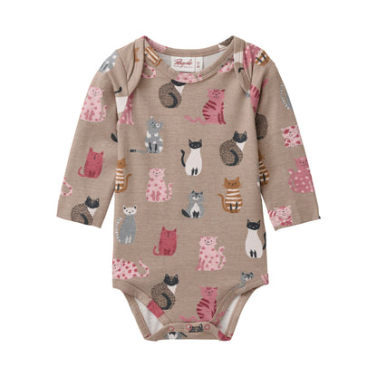 People Wear Organic Langarm-Body mit Katzenprint GOTS
