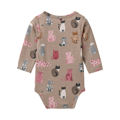 People Wear Organic Langarm-Body mit Katzenprint GOTS