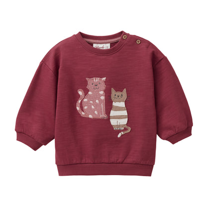 People Wear Organic Sweat-Pullover mit 'Cat Best Friends'-Applikation GOTS
