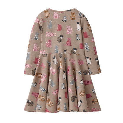 People Wear Organic Langarm-Kleid mit Katzenprint GOTS