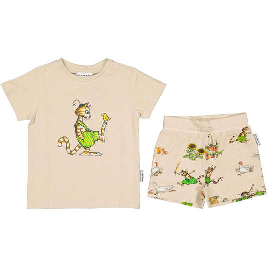 Geggamoja Set aus T-Shirt und Shorts Pettersson und Findus beige