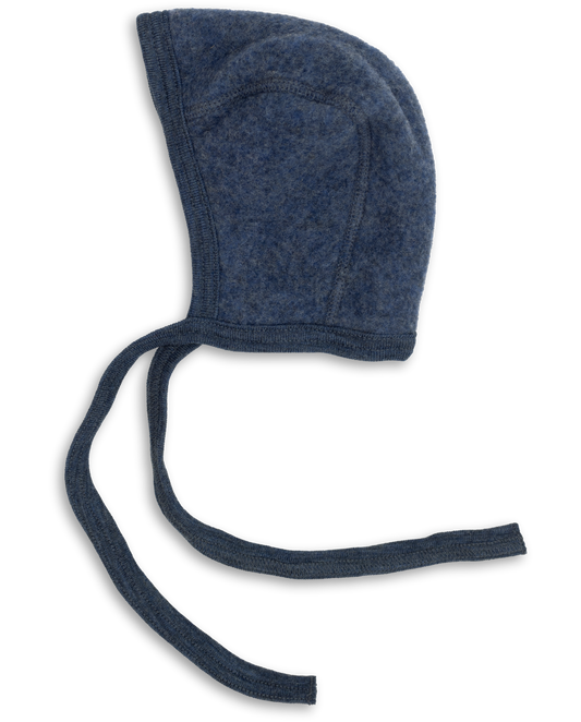 Engel Baby-Mütze aus Wollfleece in blau melange