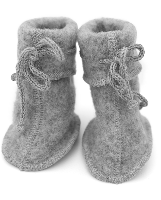 Engel Baby-Schühchen mit Bändel aus Wollfleece in hellgrau melange
