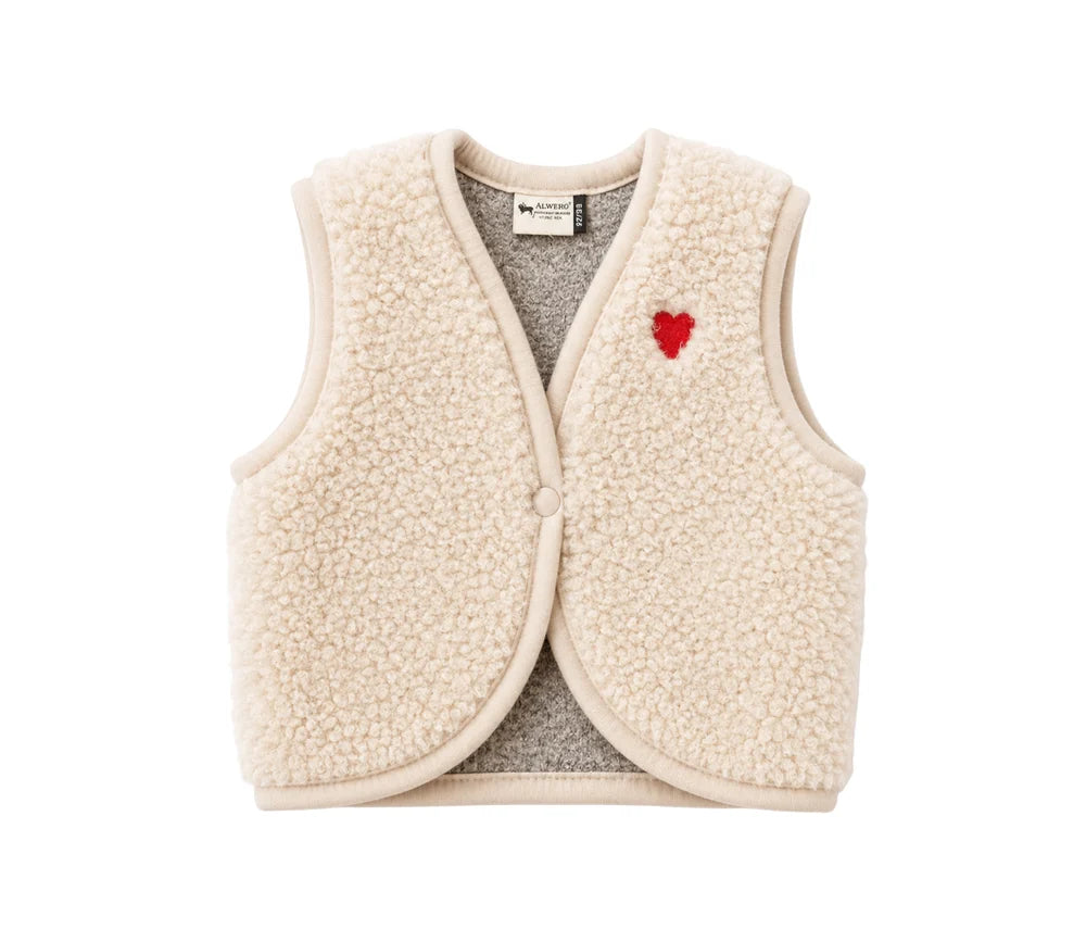 Alwero Weste Lulu aus Bio-Wolle Ultralight Sandy Brown mit Herz, Special Edtion