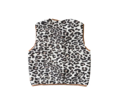 Alwero Weste TYB Adult aus Bio-Wolle Ultralight Leopard White mit braunem Saum