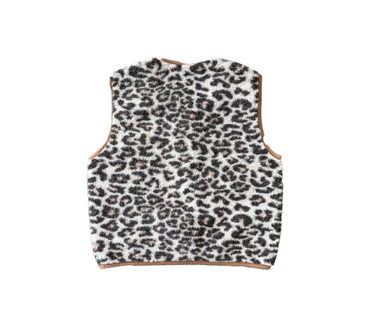Alwero Weste TYB Adult aus Bio-Wolle Ultralight Leopard White mit braunem Saum